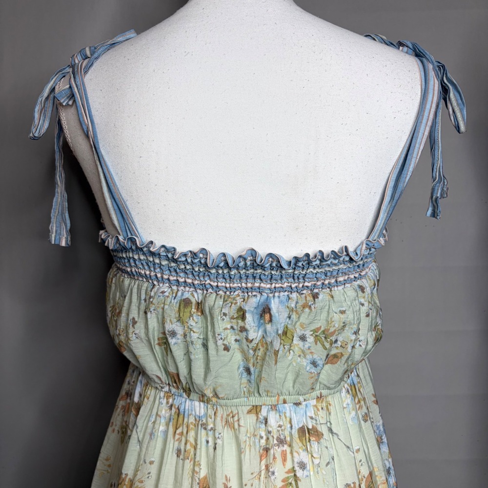 Sweet Wanderer Blue Green Floral Fairycore Midi Dress M Square Neck Cottagecore - Picture 6 of 8